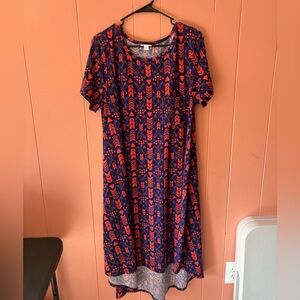 Geometric Patterned Blue and Red Dress